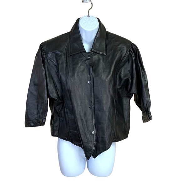 M Anjumun Vintage Leather Jacket Snap Closure Puff Sleeve Biker 90s Medium - Picture 1 of 8